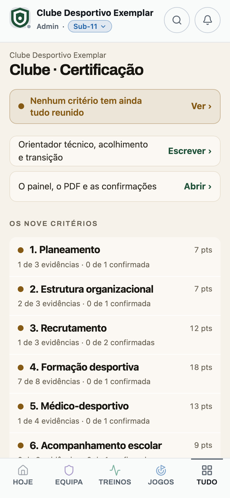 A certificação do clube: os nove critérios da FPF com as evidências de cada um