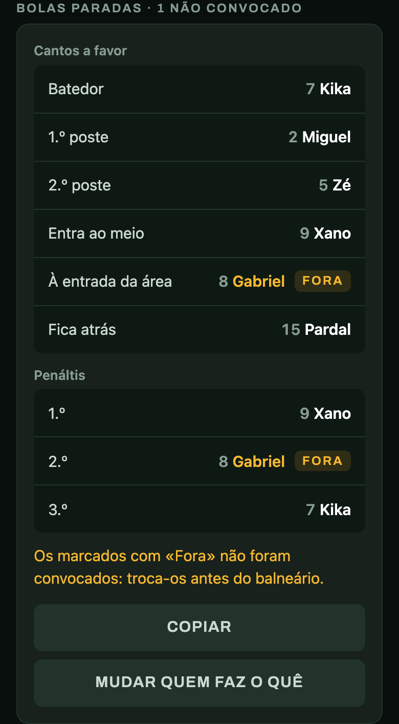 Escreve as bolas paradas uma vez